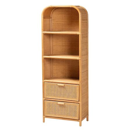 Bali & Pari Curacao Modern Bohemian Light Honey Rattan 2-Drawer Bookcase 243-13570-ZORO